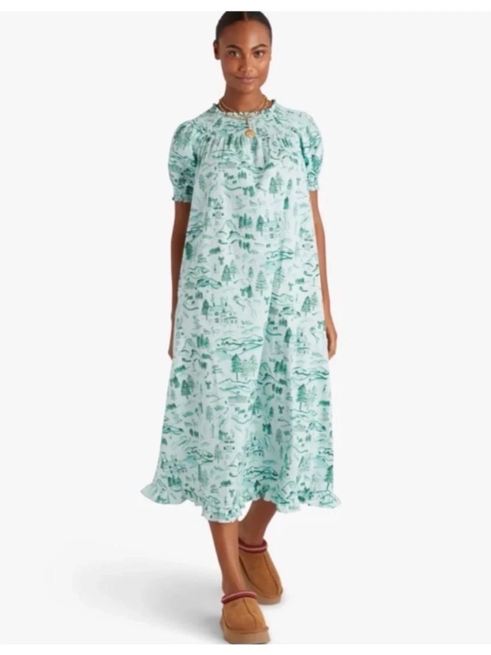 green and white toile dress Milly Women's Floral Tile Linen Hayden Dress - Green - Size 10